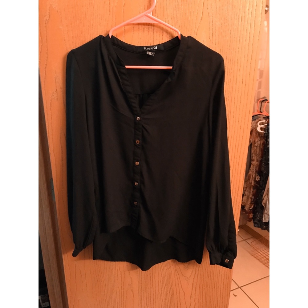 Forever 21 Black Long Sleeve Button Down Blouse